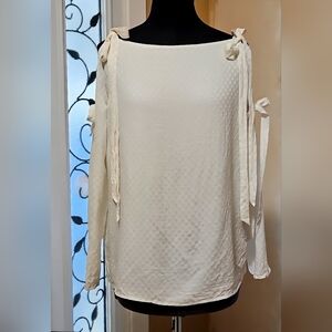 Club Monaco Cream Silk Blend Blouse Bow Accents Medium
